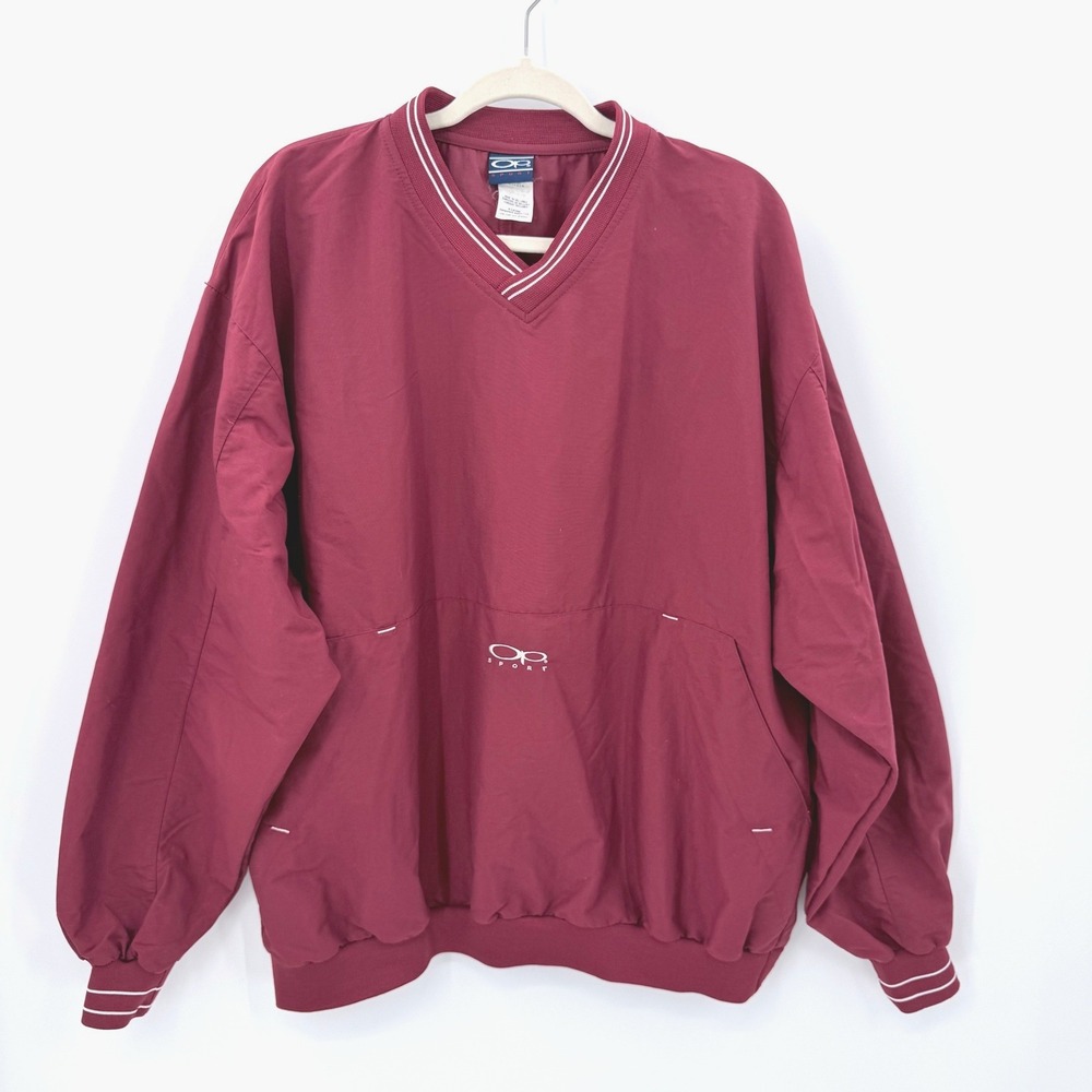 Ocean Pacific Sport Maroon V-Neck Windbreaker Pullover XL Vintage‎ 90s Style